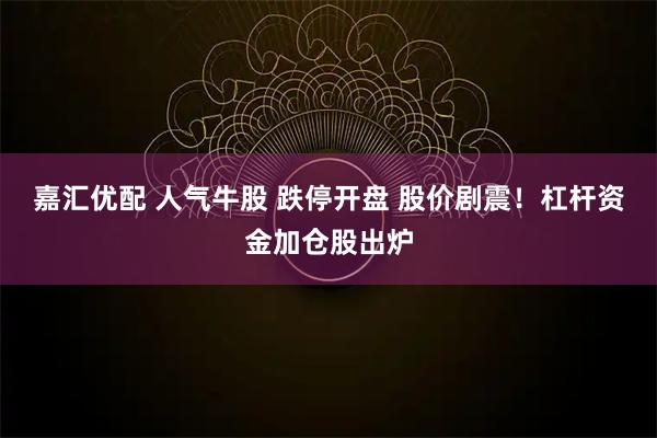 嘉汇优配 人气牛股 跌停开盘 股价剧震！杠杆资金加仓股出炉